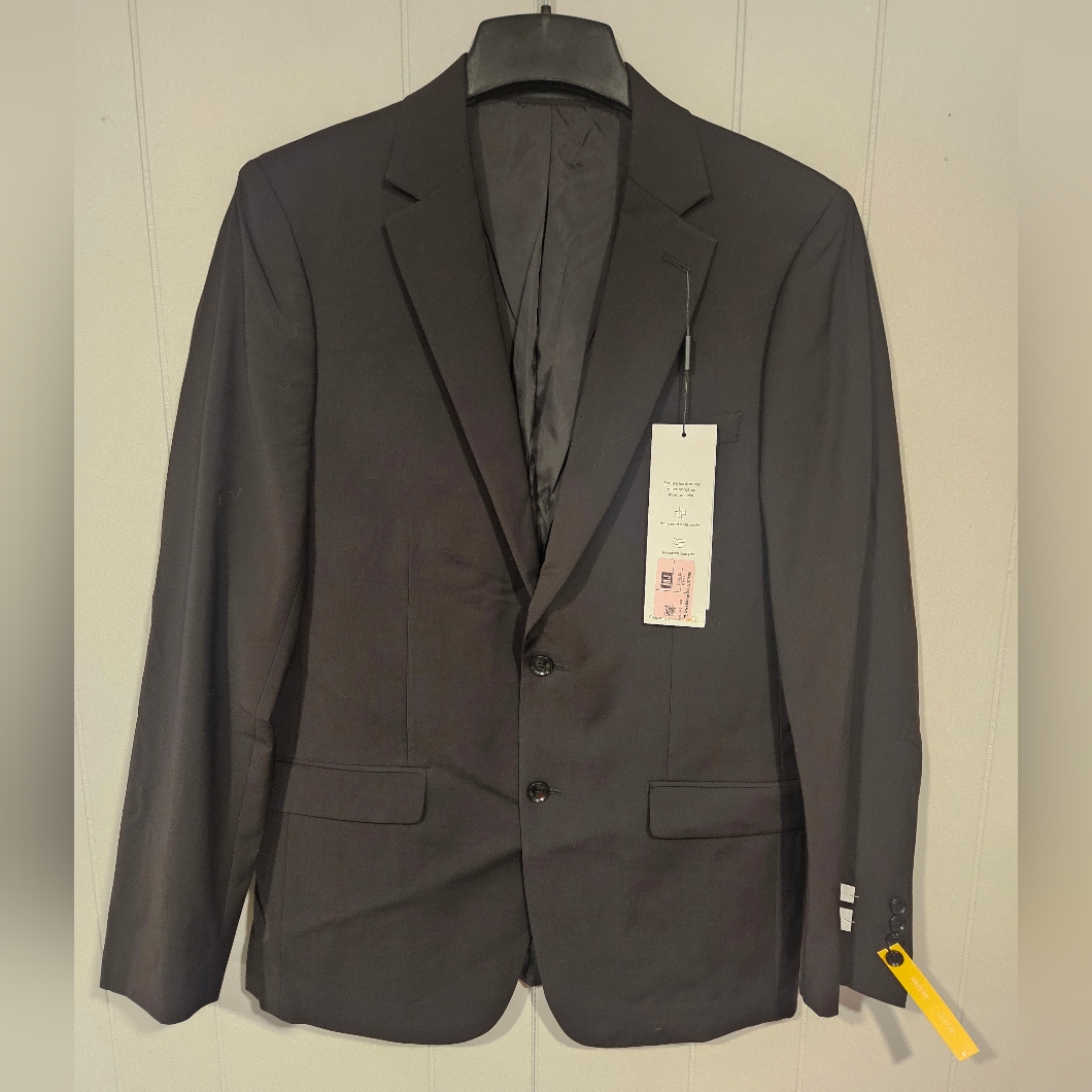 Calvin Klein Mens Skinny Fit Suit Coat Jacket Blazer 42l Black Wool Stretch Nwt